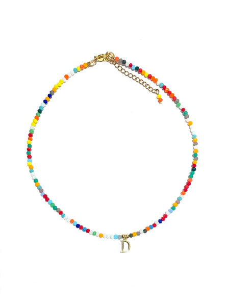 HC DESIGNS- Colorful Small Crystal Necklace with Initial