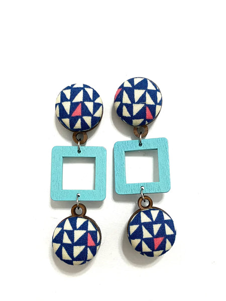 BOTÓN DE AZÚCAR- VENTANA EARRINGS- LARGE- TRIANGULAR BLUE