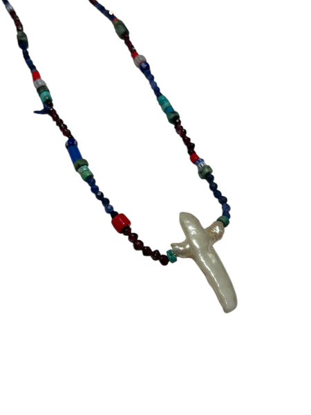 MONIQUE MICHELE- Multi Bead and Pearl Cross Necklace