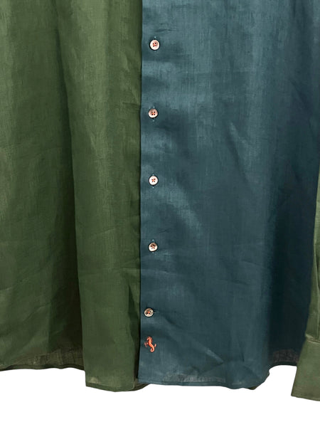 BORONEA- Linen Block Long Sleeve- Blue Green