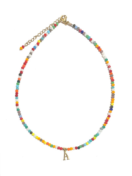 HC DESIGNS- Colorful Small Crystal Necklace with Initial