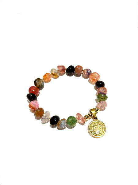 E-HC DESIGNS- Semiprecious Stones Eye Charm- Elastic Bracelets