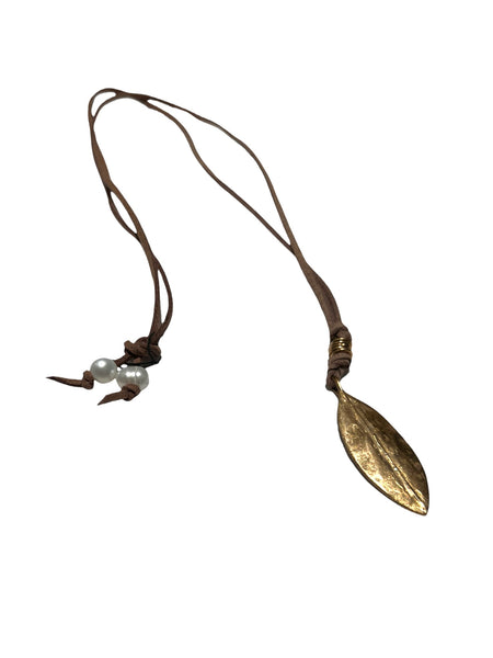 MONIQUE MICHELE- Brass Leaf Leather Necklace