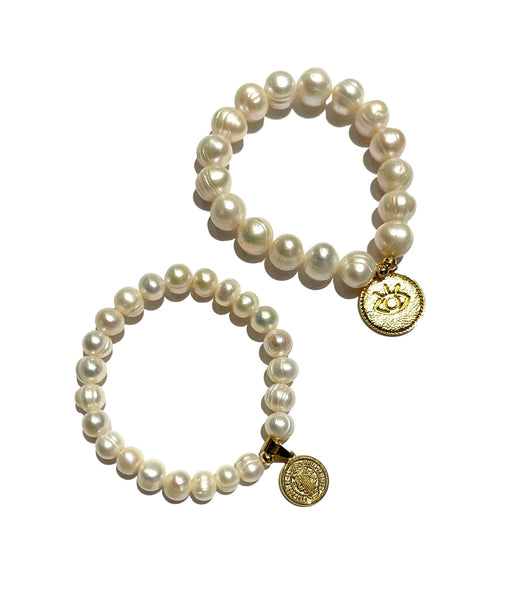 E-HC DESIGNS- Pearls Elastic Bracelets with Golden Designs Pendants