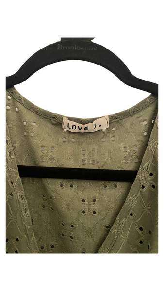 THRIFT- Olive Green Eyelet Top (Medium)