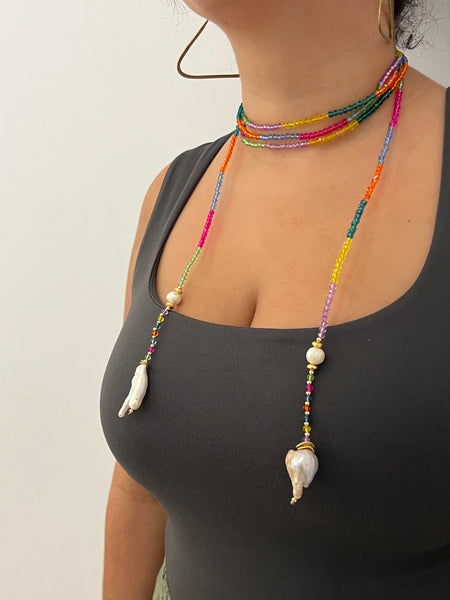 E-HC DESIGNS- Multi-use Pearl Color Block Necklace