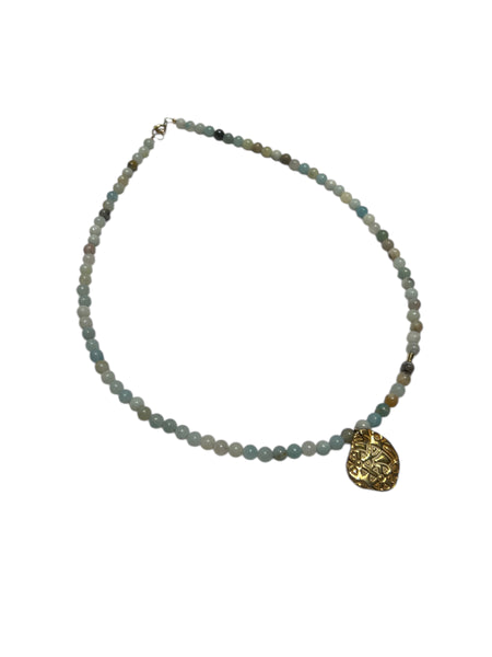 MONIQUE MICHELE- Beaded 14k Vermeil Pendant Necklace - Blue Quartz Amazonite Rounded