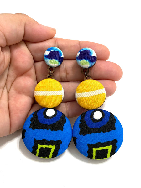 BOTÓN DE AZÚCAR - Big Earrings- Blue Yellow