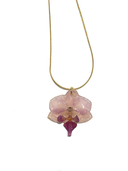 FLORE.C - Clear Pink and Lilac Orchid Necklace -CO.02