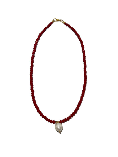 HC DESIGNS- Full Crystal Necklace with Pearl Drop (many colors available)