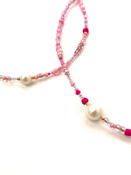 HC DESIGNS- Pink Seedbead Layering Necklace- Short Length