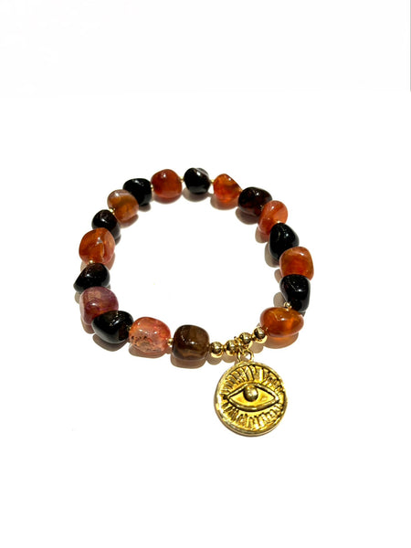 E-HC DESIGNS- Semiprecious Stones Eye Charm- Elastic Bracelets