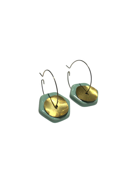 ITSARI- Long Earrings - Hexagon Light Turquoise Hoops