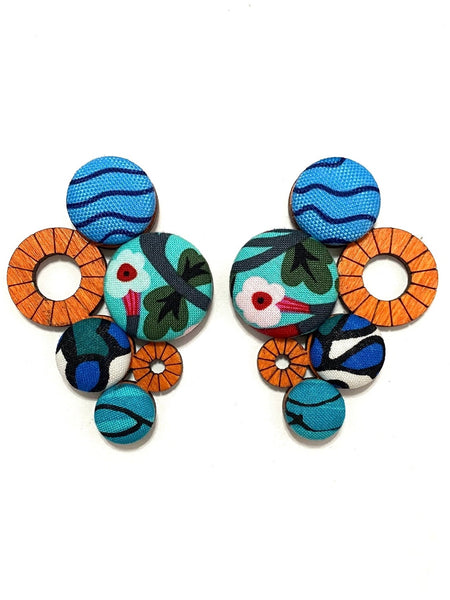 BOTÓN DE AZÚCAR - Vine Earrings- Orange- Blue Atmosphere