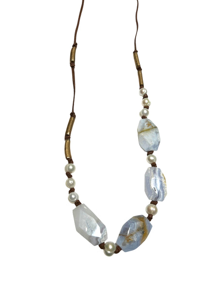 MONIQUE MICHELE- Blue Lace Agate + Pearls Necklace