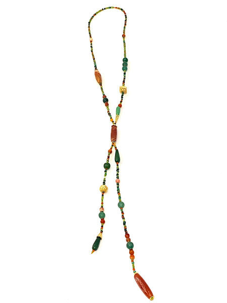 HC DESIGNS- Extra Long Lariat Necklace- Earth Tones