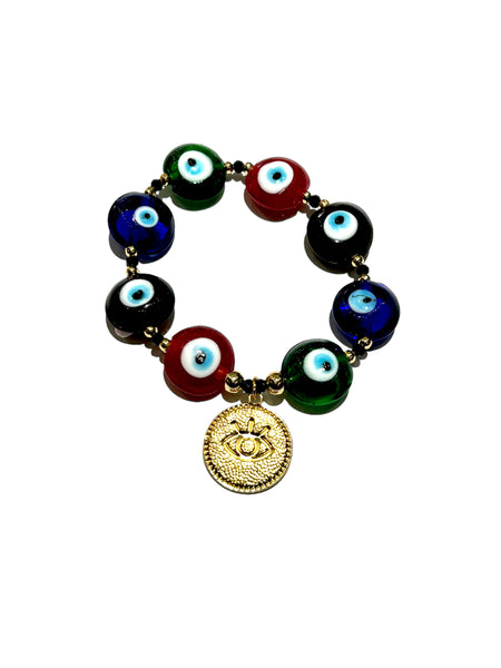 E-HC DESIGNS- Evil Eye with Charm Elastic Bracelet (more colors available)