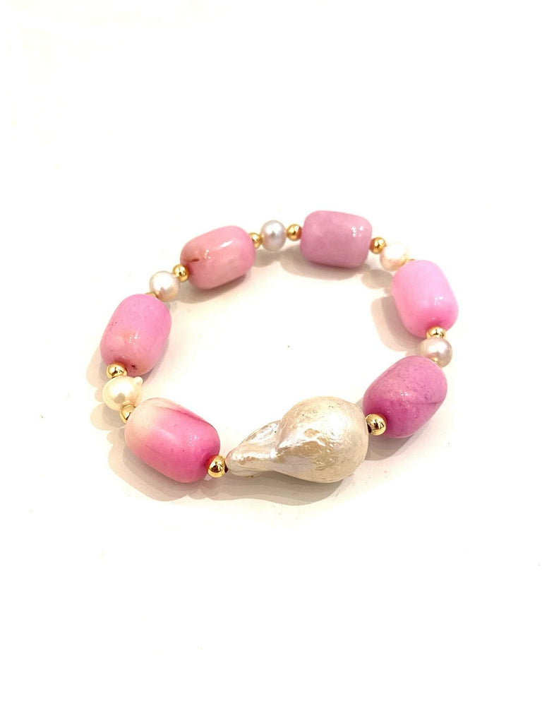 E-HC- Semiprescious Stone Bracelet- Pink and Pearl Stones