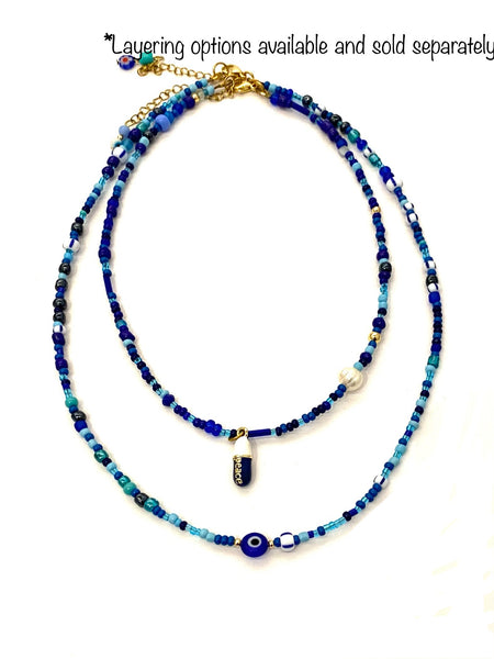 HC DESIGNS- Blue Seedbead Layering Necklace- Med Length