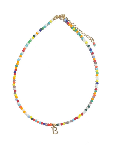 HC DESIGNS- Colorful Small Crystal Necklace with Initial