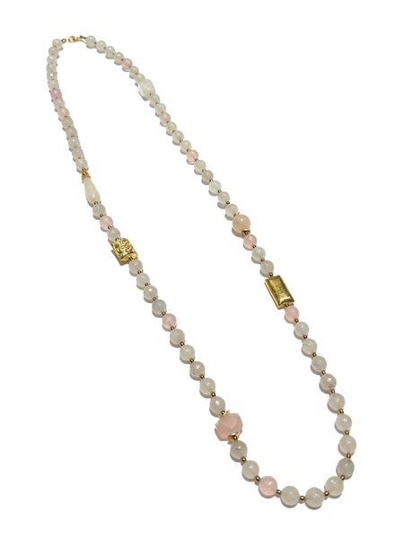 HC DESIGNS- Long Rose Quartz and Jade Necklace