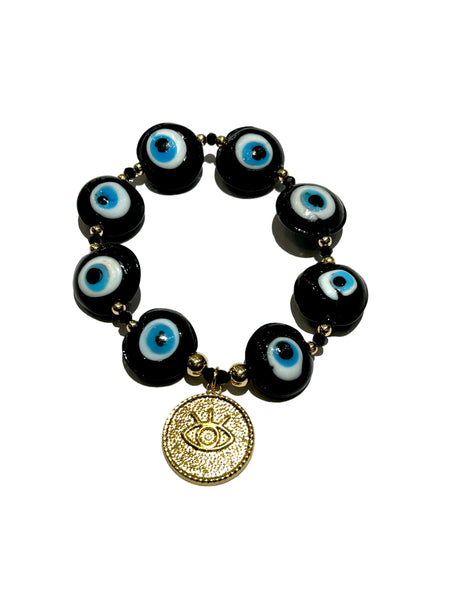 E-HC DESIGNS- Evil Eye with Charm Elastic Bracelet (more colors available)