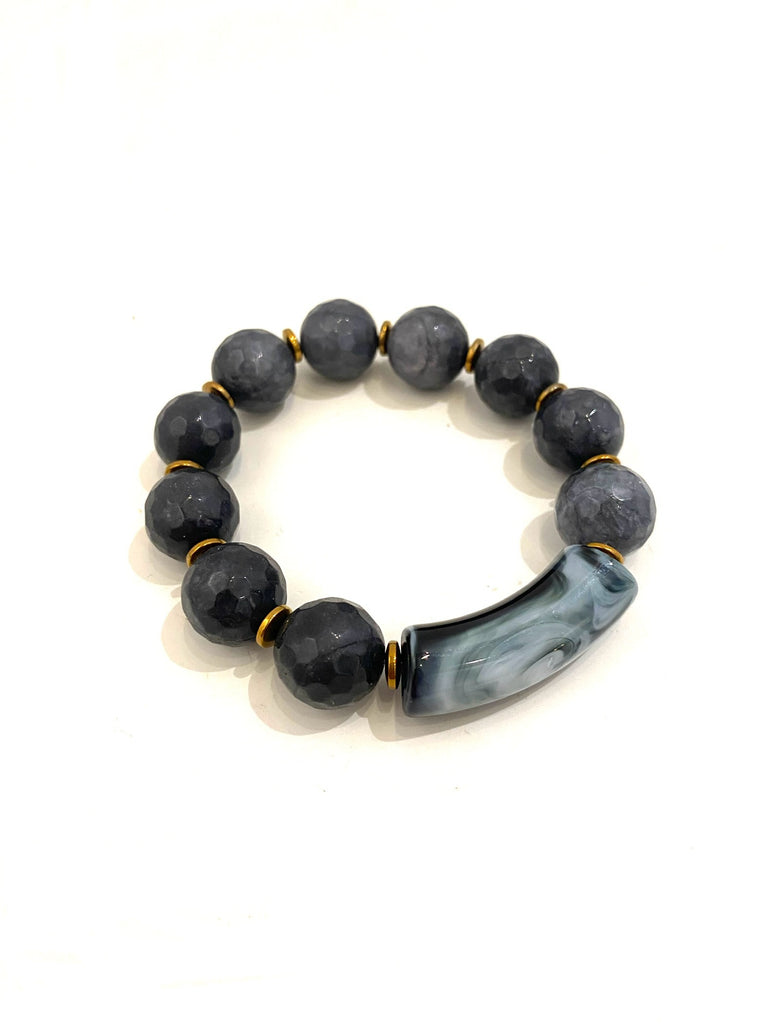 E-HC- Semiprescious Stone Bracelet- Black Stones