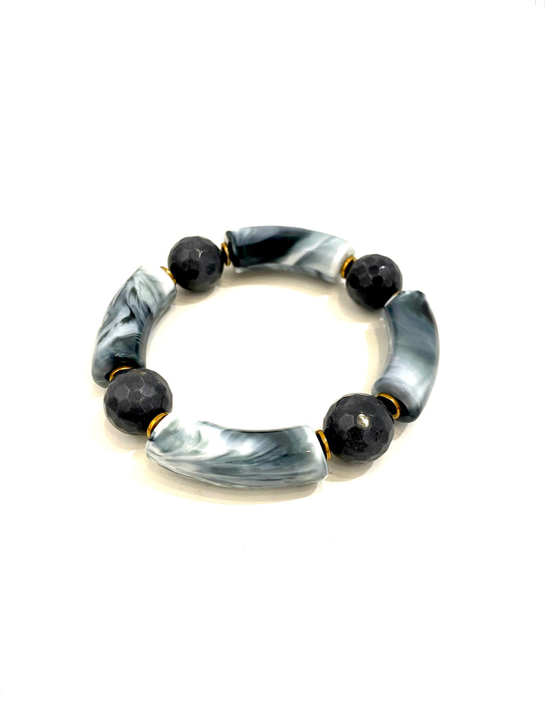 E-HC- Semiprescious Stone and Acrylic Bracelet- Black