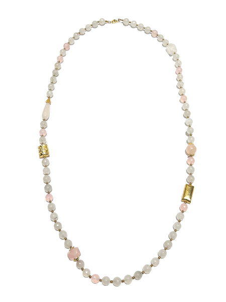 HC DESIGNS- Long Rose Quartz and Jade Necklace