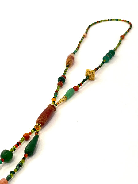 HC DESIGNS- Extra Long Lariat Necklace- Earth Tones