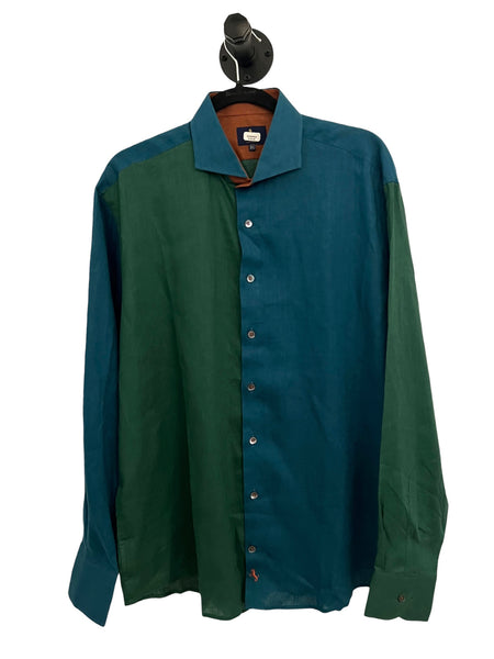 BORONEA- Linen Block Long Sleeve- Blue Green