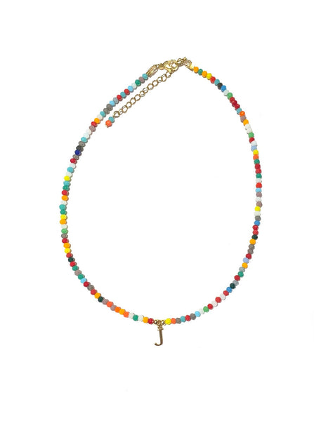 HC DESIGNS- Colorful Small Crystal Necklace with Initial