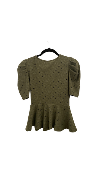 THRIFT- Olive Green Eyelet Top (Medium)