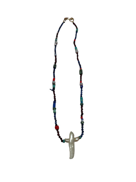 MONIQUE MICHELE- Multi Bead and Pearl Cross Necklace