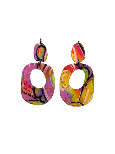 CAMBALACHE BY VIRGINIA NIN- Big Earrings - Reversible - Multi / Pink Orange / Blue Black