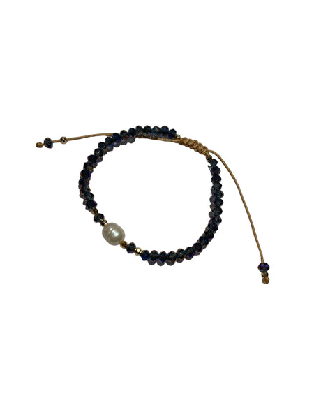 E-HC DESIGNS- Pearl with Crystals Adjustable Bracelets (More colors available)