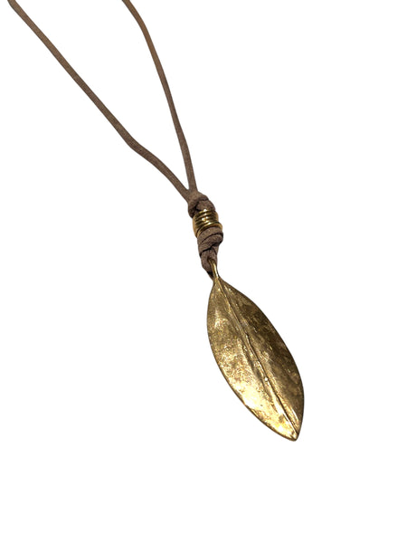 MONIQUE MICHELE- Brass Leaf Leather Necklace