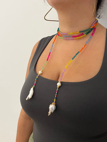 E-HC DESIGNS- Multi-use Pearl Color Block Necklace