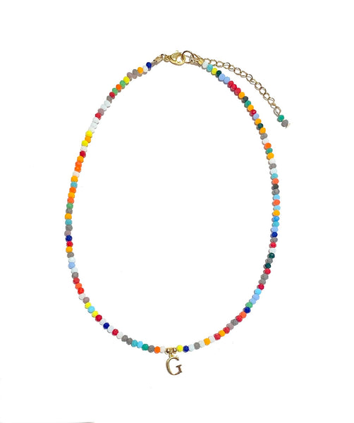 HC DESIGNS- Colorful Small Crystal Necklace with Initial