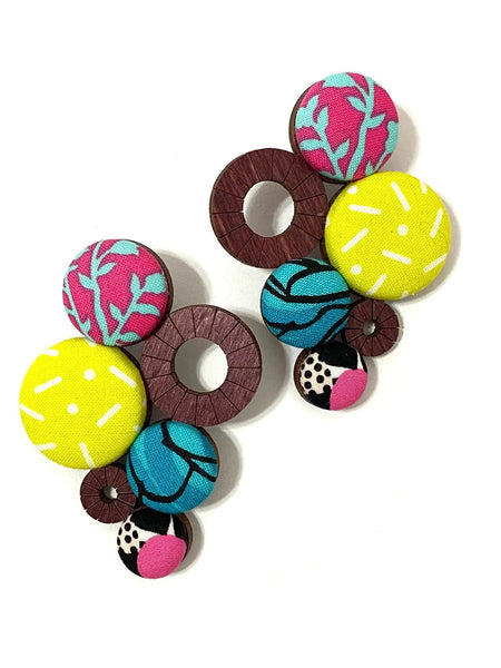 BOTÓN DE AZÚCAR - Vine Earrings- Plum- Pink Neon Teal