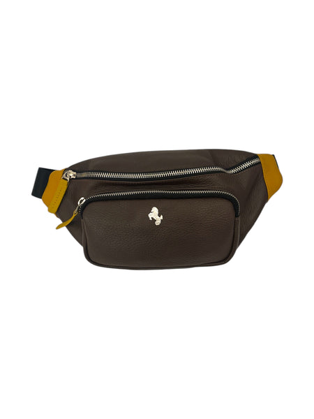 BORONEA- Leather Fanny Pack - Brown and Yellow