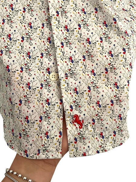 BORONEA- Red Blue Flowers Long Sleeve- Small