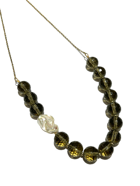 HC DESIGNS- Smokey Quartz Pearl Chain Necklace