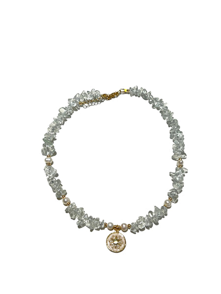 HC DESIGNS- Clear Quartz Necklace with Pearls and Sun Pendant