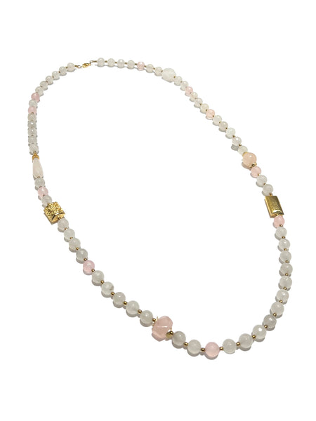 HC DESIGNS- Long Rose Quartz and Jade Necklace