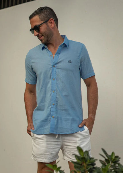 ARRECIFE - Light Blue Linen - Short Sleeve Shirt