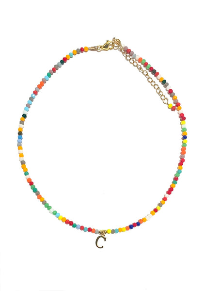 HC DESIGNS- Colorful Small Crystal Necklace with Initial