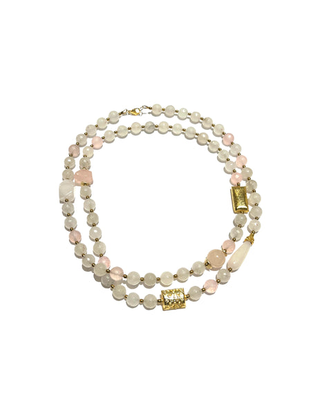 HC DESIGNS- Long Rose Quartz and Jade Necklace