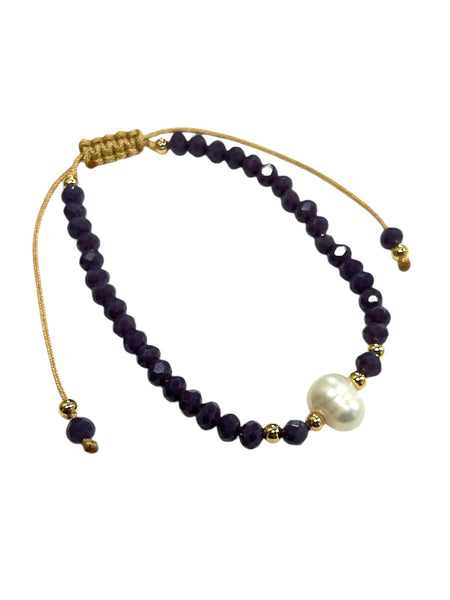 E-HC DESIGNS- Pearl with Crystals Adjustable Bracelets (More colors available)