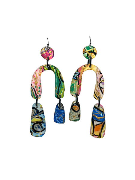 CAMBALACHE BY VIRGINIA NIN- Big Earrings - Reversible - Colorful / Light Blue